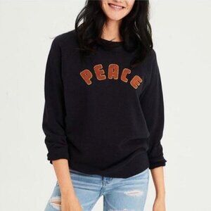 American Eagle Navy Blue Brown "Peace" Embroidered Sweater Size Small